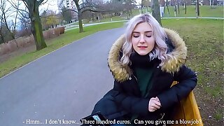 Cute teen swallows hot cum for topping - avant-garde public blowjob by Eva Elfie