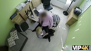 VIP4K. Magnificent lass swallows cock and gets banged in office